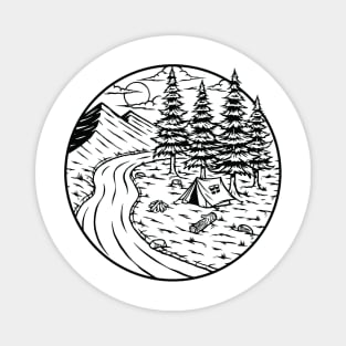 Camping in the Forest - Nature Lover Illustration - Hiking and Outdoor Camping Art Magnet